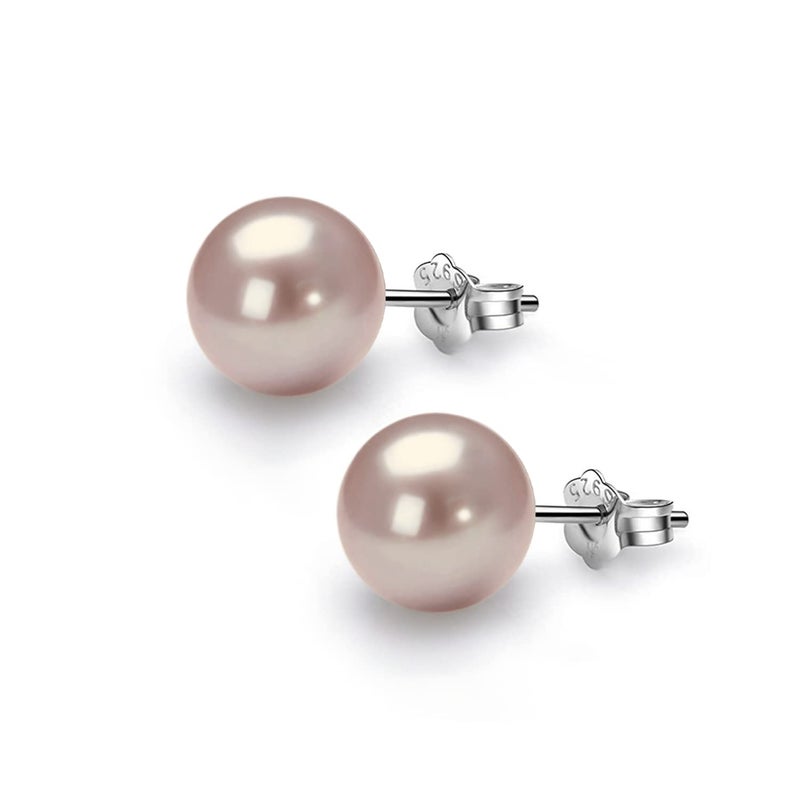HIGHSPARK 925 Silver Classic Pearl Earrings for Women | 92.5 Sterling Silver & Brilliant Lustre Pearls | Lovely Gift for Women - Pearl Peach 10mm - Image 5