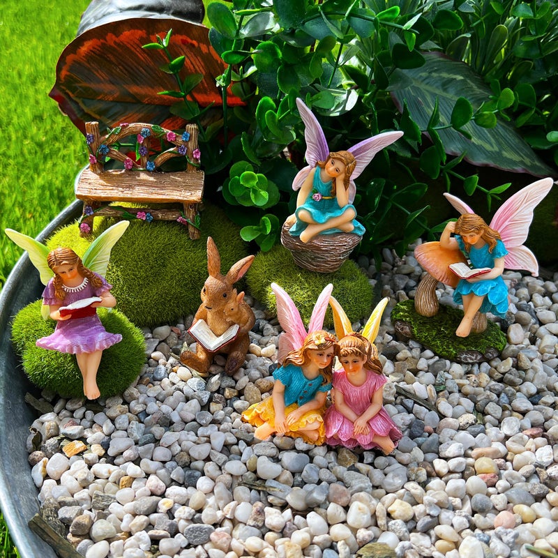 Mood Lab Fairy Garden - Miniature Reading Fairies Figurines Set - Statues & Accessories Decor Kit of 6 pcs - Image 5