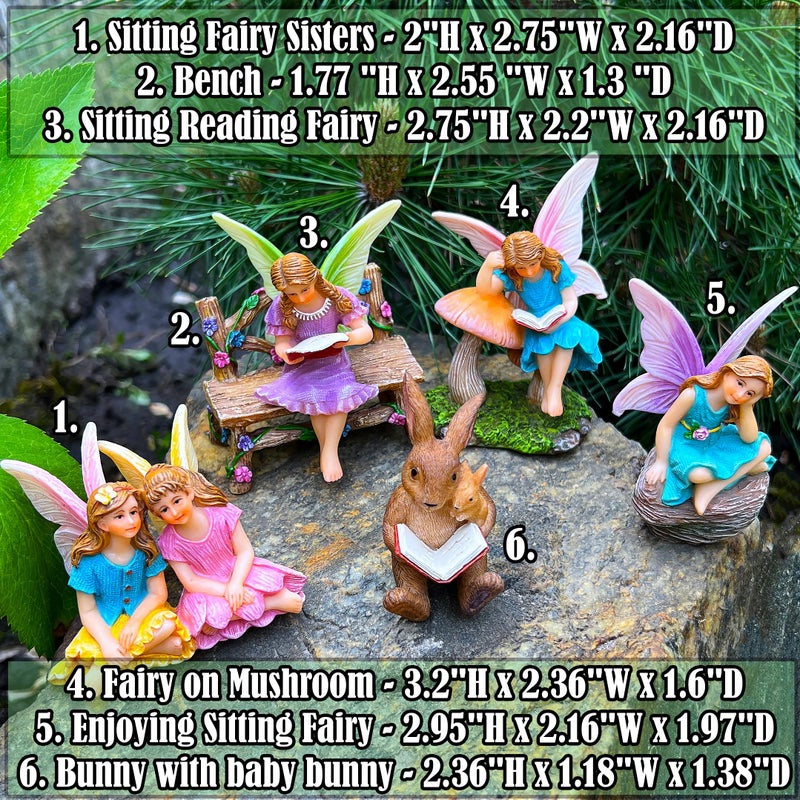 Mood Lab Fairy Garden - Miniature Reading Fairies Figurines Set - Statues & Accessories Decor Kit of 6 pcs - Image 3