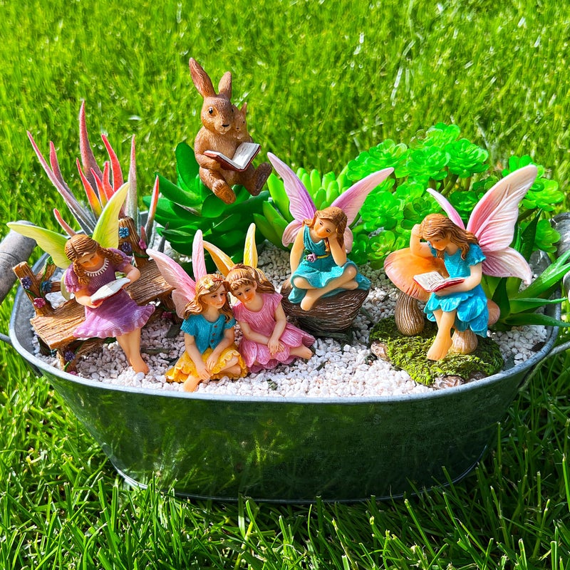 Mood Lab Fairy Garden - Miniature Reading Fairies Figurines Set - Statues & Accessories Decor Kit of 6 pcs - Image 4