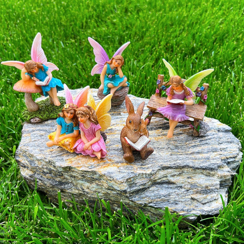 Mood Lab Fairy Garden - Miniature Reading Fairies Figurines Set - Statues & Accessories Decor Kit of 6 pcs - Image 2