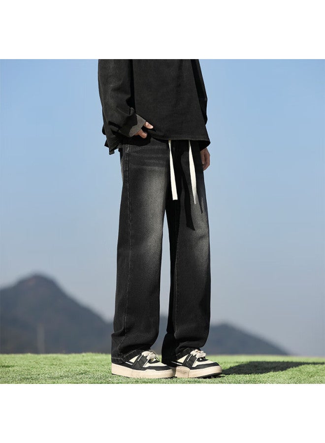Foss Phil Men's Summer Thin Loose Wide Leg Straight Casual Pants 508 Black Gray XL - Image 3