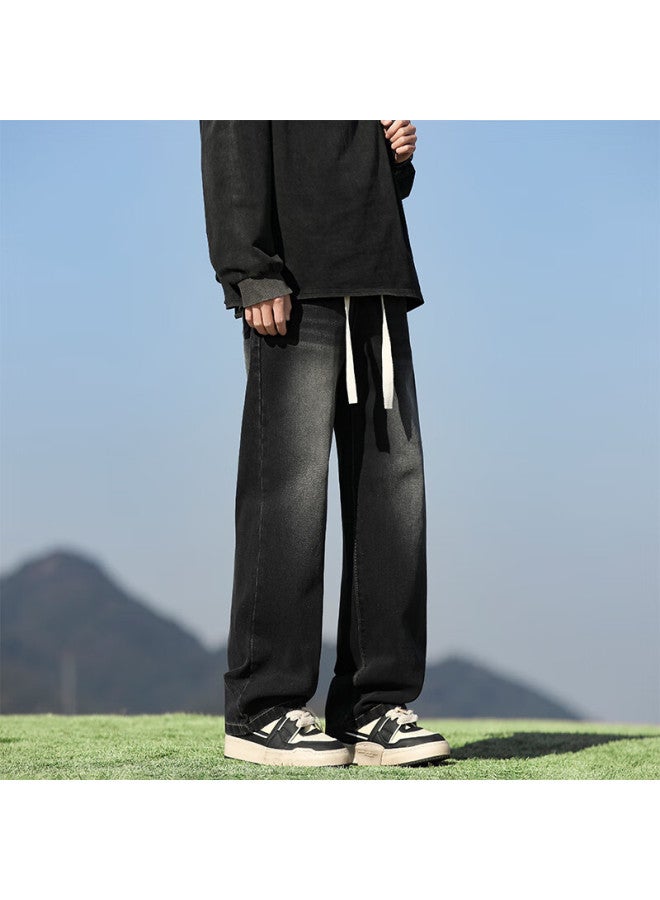Foss Phil Men's Summer Thin Loose Wide Leg Straight Casual Pants 508 Black Gray XL - Image 5