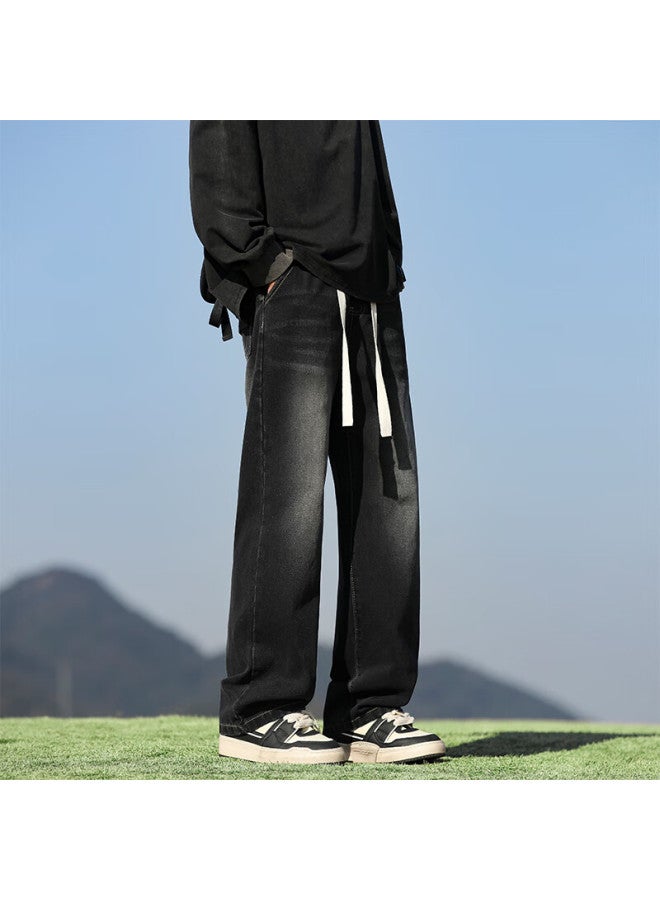 Foss Phil Men's Summer Thin Loose Wide Leg Straight Casual Pants 508 Black Gray XL - Image 4