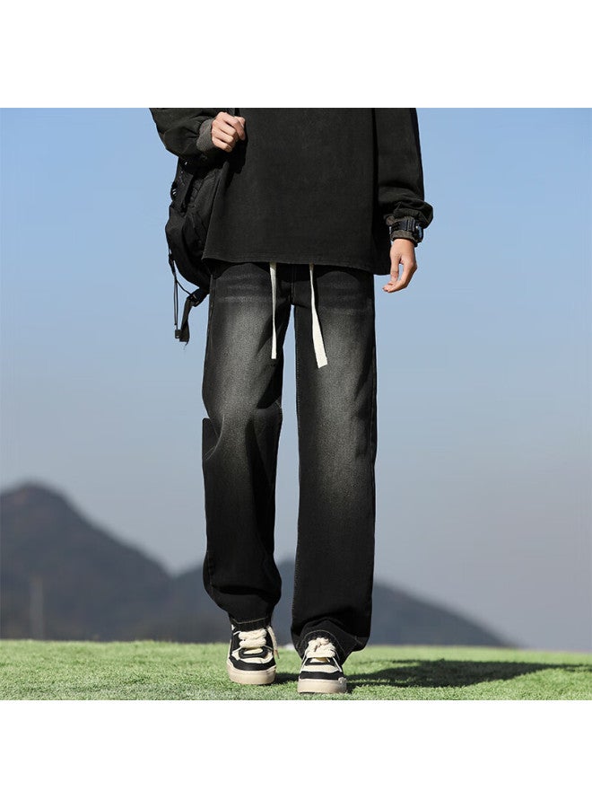 Foss Phil Men's Summer Thin Loose Wide Leg Straight Casual Pants 508 Black Gray XL - Image 1
