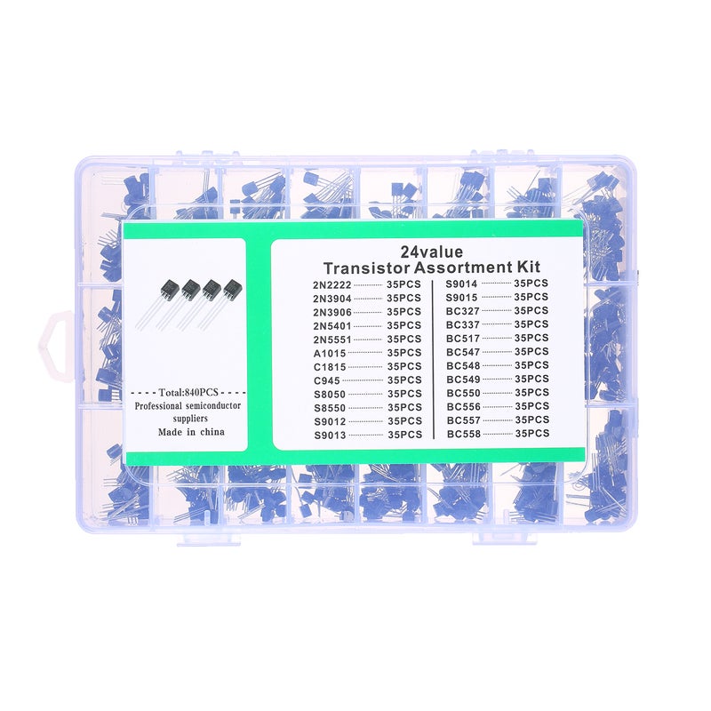 24Values 840PCS NPN PNP Transistor TO-92 Power General Purpose Transistors Assortment Kit BC327 BC337 BC547 2N2222 3904 3906 C945 - Image 5