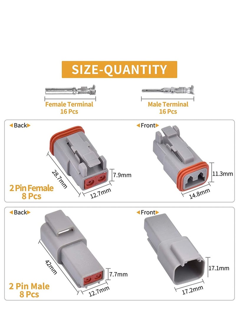 Excefore Electrical Wire Connector Plug, 8 Sets 2 Pin 22-16AWG Waterproof Sealed Auto Gray Male and Female Terminal Connectors for Motorcycle, Truck, Car, Boats, Scooter  - Image 2