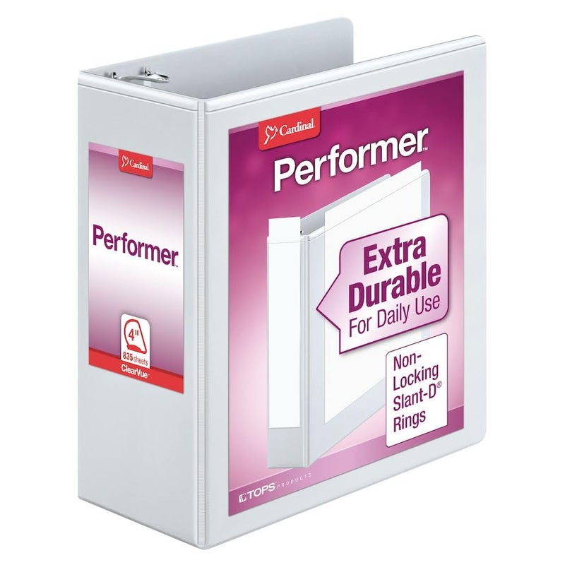 Cardinal Cardinal 17810 Performer ClearVue Slant-D Ring Binder, 4-Inch Cap, 11 x 8 1/2, White  - Image 1