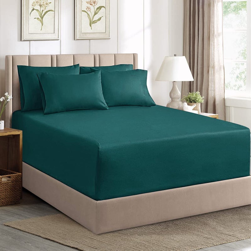 Aisbo Double Fitted Sheet Green  Extra Deep Pocket Bed Sheet 16 inch 40 cm  Microfiber Bottom Sheet 135x190cm