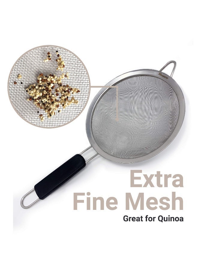 Set of 3 Stainless Steel Fine Mesh Strainers. Graduated Sizes 3.38", 5.5", 7.87" Strainer Wire Sieve Sifter with Insulated Handle for Kitchen Tools Gadgets - Image 3