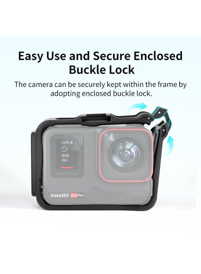 aMagisn Insta360 Ace Pro2 Camera Cage Protective Frame, Quick-Release Horizontal & Vertical Mount, 180° Rotation for Front & Selfie Shots, Secure Lock Design, Screen-Friendly Finger Slots, USB & Cold Shoe Accessory Ports – AcePro Protective Frame Accessory  - Image 4