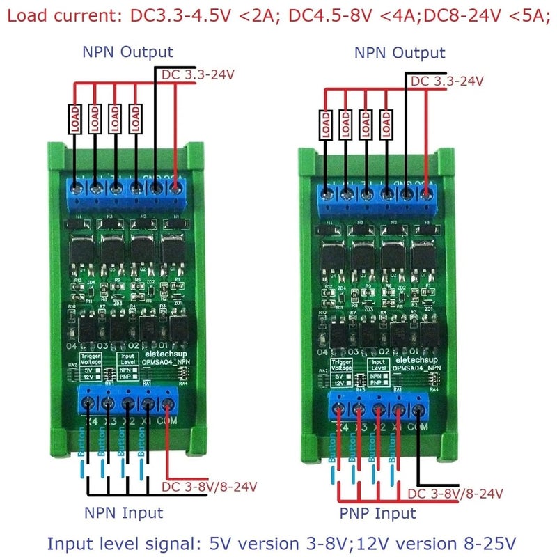 4CH PNP NPN 12V PLC Signal Amplifier Module With Shell Din Rail Mount Isolation MOS Tube Digital Logic Level Converter DC 3 3 5 24V - Image 5