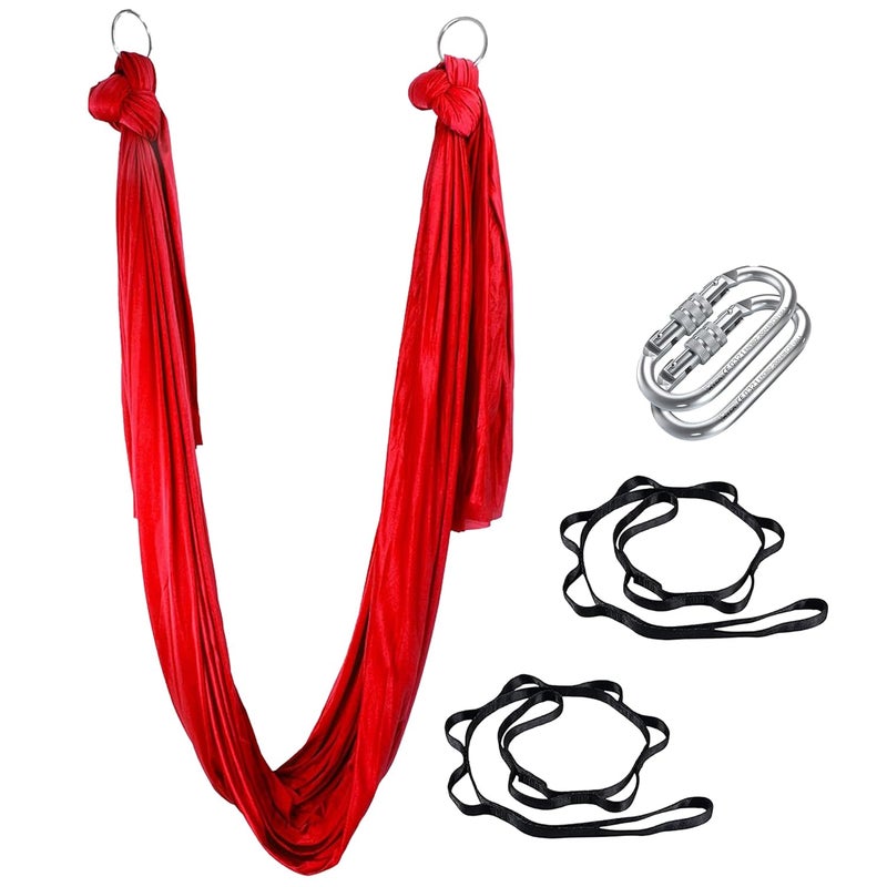 The Yogis The Yogis Aerial Yoga Hammock Aerial Lycra Yoga Swing for Antigravity Yoga Inversion Exercises Improved Flexibility Core Strength Extension Straps Carabiners Red  - Image 1