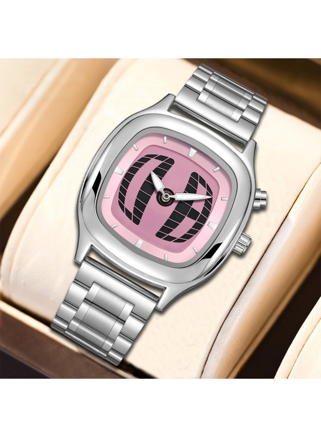 Longbo Stainless Steel Square Pink Dial Quartz Watch | Stylish Minimalist Daily Wear - Image 3