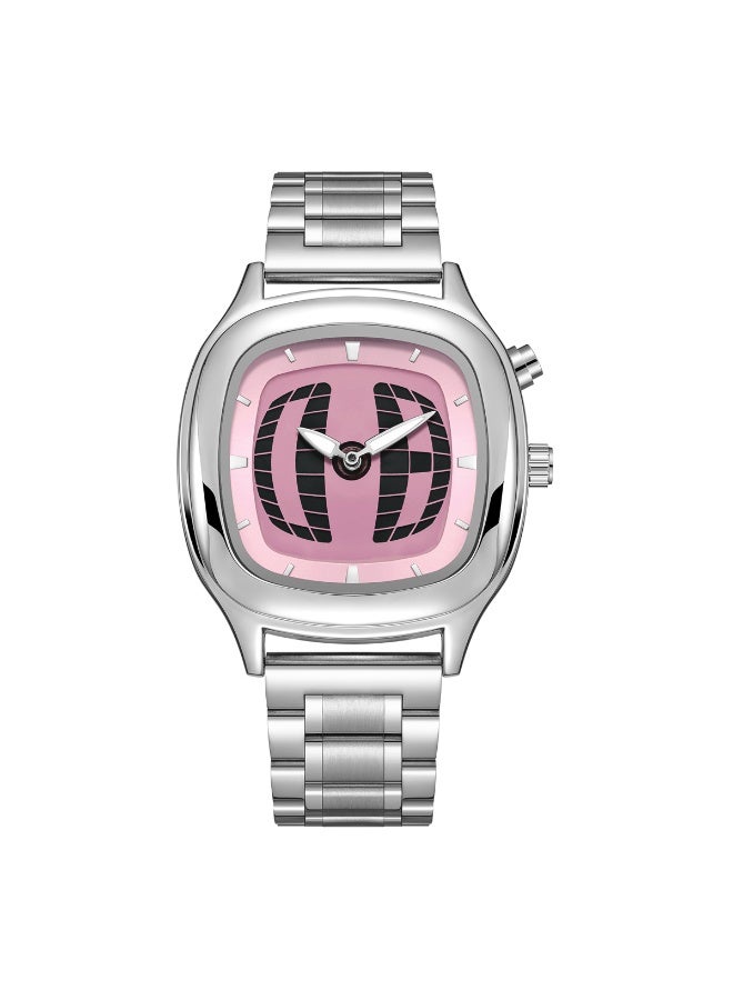 Longbo Stainless Steel Square Pink Dial Quartz Watch | Stylish Minimalist Daily Wear - Image 1