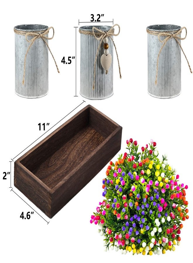 HEMYLU Table Centerpiece Decoration Artificial Flower Set with 3 Fake Milan Bouquet and Wood Tray for Desk Home Bathroom Office Décor - Image 3