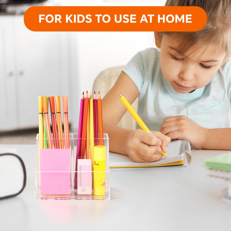 Banafich 2 Packs Pen Holder for Desk, Clear Acrylic Pencil Holder for Desk, Marker Holder with 3 Compartments, Pencil Organizer for Home, Office, Classroom, Bathroom - Image 5