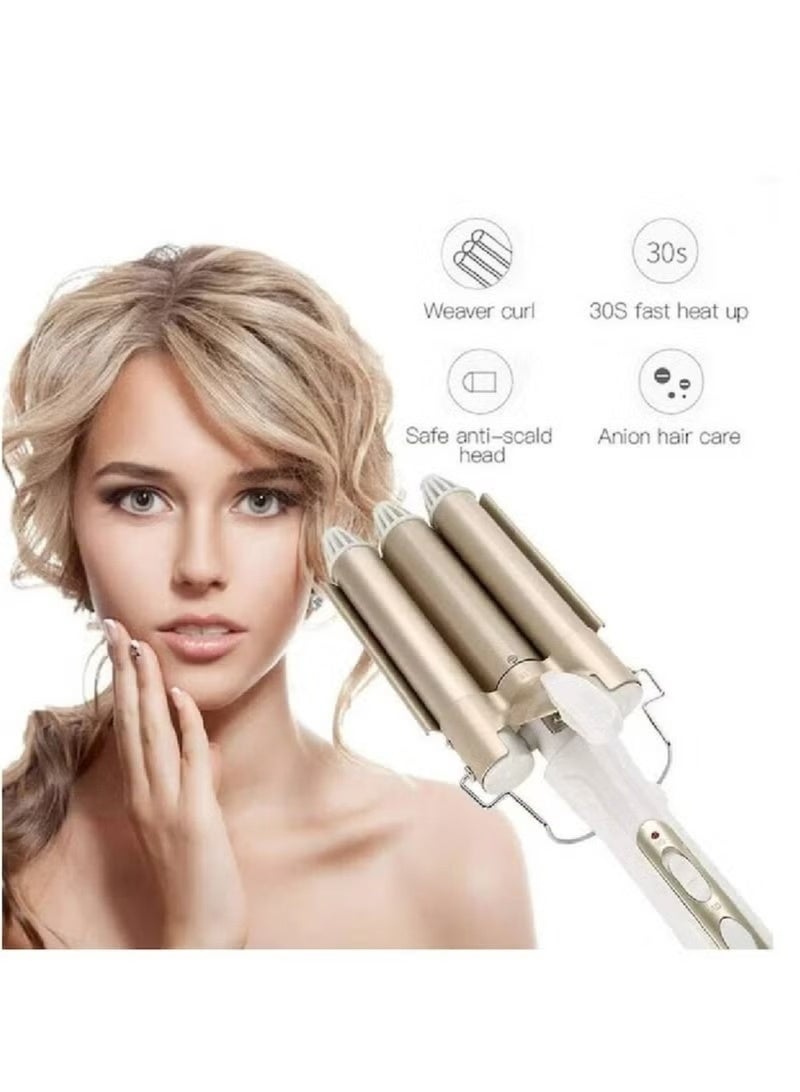 NEW 3 Barrel Hair Curling Iron – Ceramic Tourmaline Triple Barrel Crimper, Adjustable Temperature, Dual Voltage 25mm Hair Waver for Women & Girls - Image 2