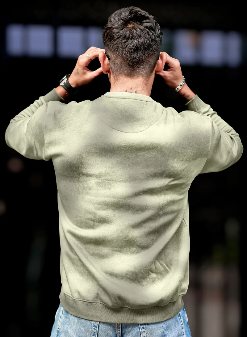 Maniac  Maniac Mens Spray Printed Round Neck Full Sleeve Olive Loopnet Sweatshirt for Men | Best Price UAE