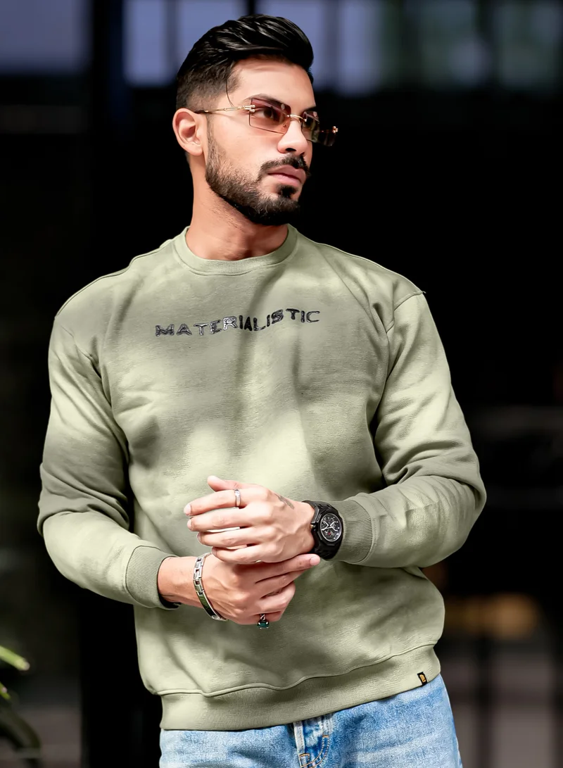 مانياك سويت شيرت مانياك رجالي بياقة دائرية وأكمام كاملة بطبعة شبكية زيتونية