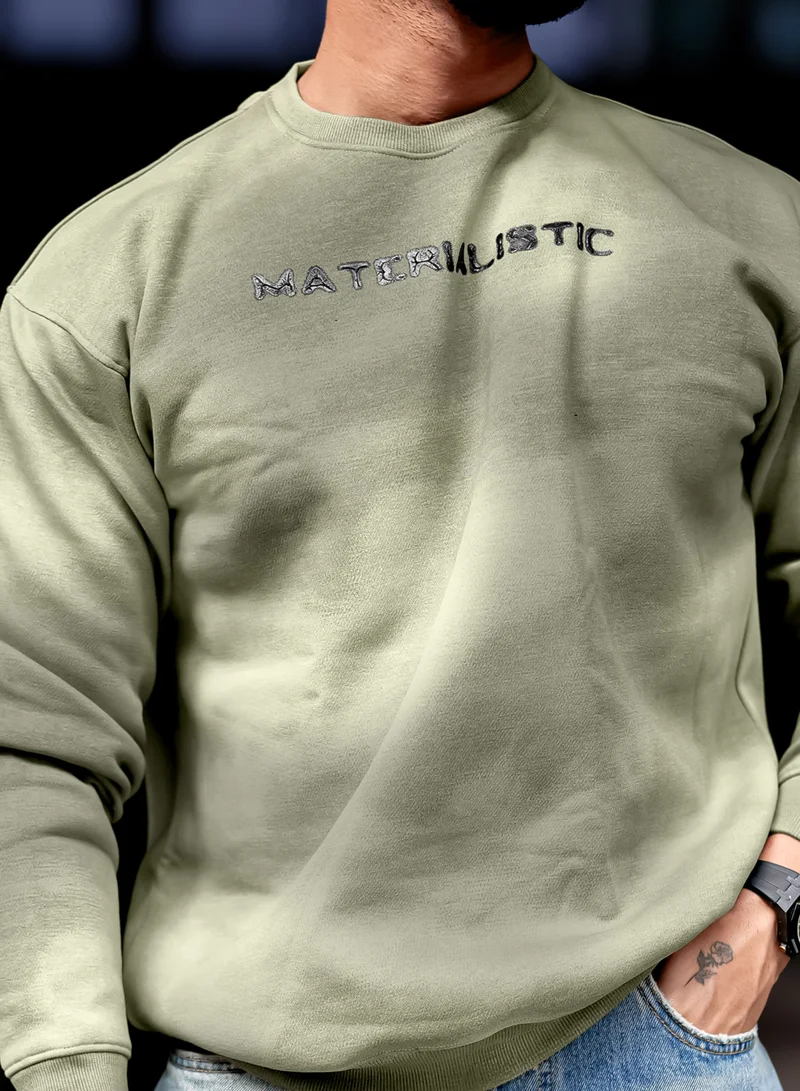 Maniac  Maniac Mens Spray Printed Round Neck Full Sleeve Olive Loopnet Sweatshirt for Men | Best Price UAE