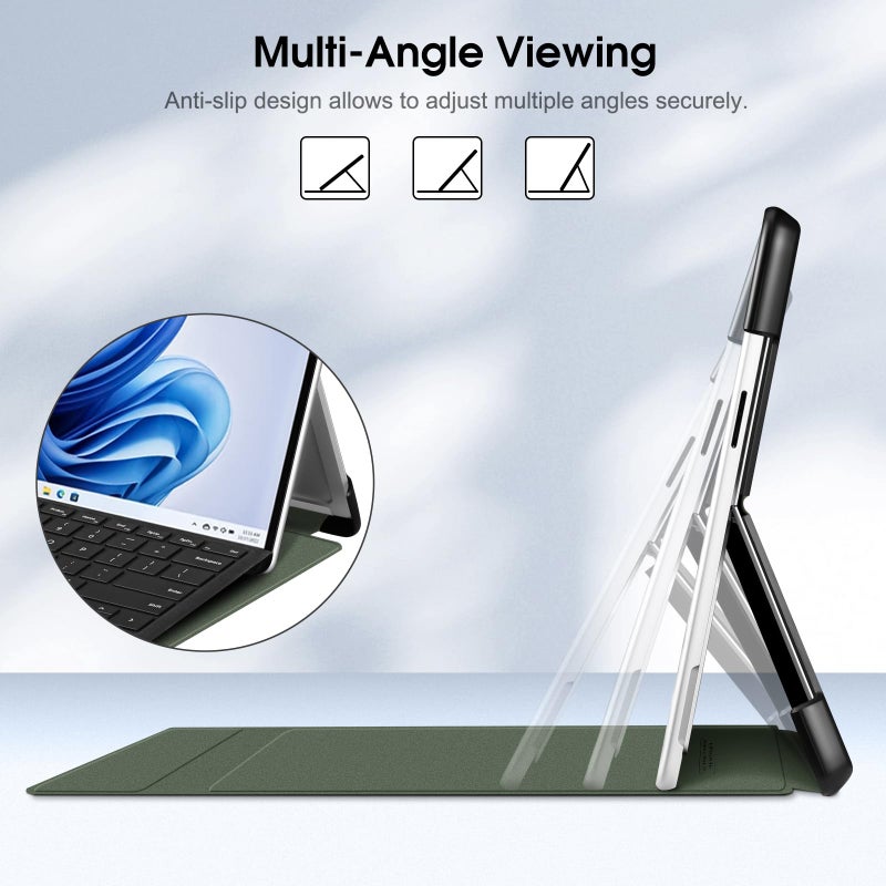 Fintie Case for 13 Inch Microsoft Surface Pro 11/10/9 - Multiple Angle Viewing Hard Shell Slim Portfolio Cover Compatible with Type Cover Keyboard, Alpine Green - Image 3