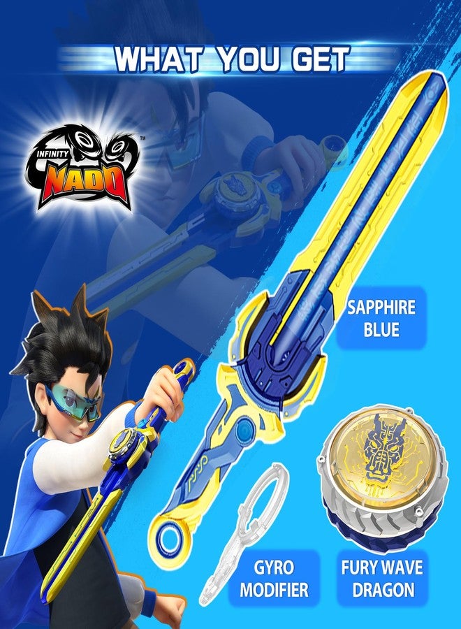 INFINITY NADO Battling Toys, Battle Set for 8-12 with Spinning Top & Sword Launcher, Metal battling Game top for Boys and Girls Age 5+, Fury Wave Dragon, Sapphire Blue - Image 2
