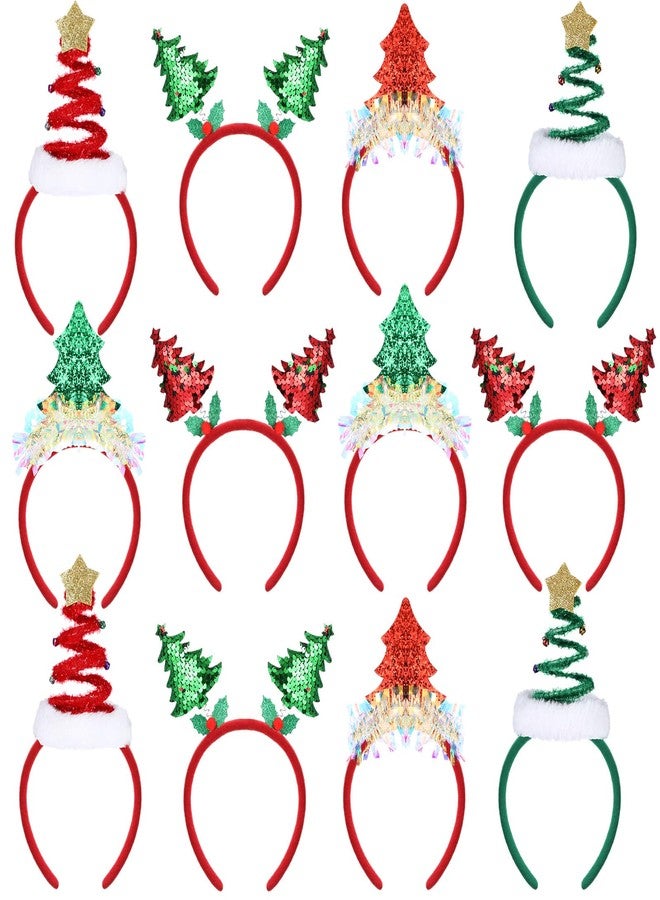 Liliful 12 Pcs Christmas Tree Headband Glitter Xmas Tree Headwear Christmas Accessories Costume Hair for Women Adult - Image 1
