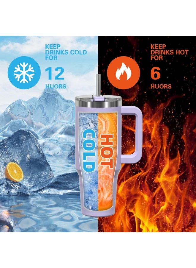 Beauenty 1.13 Litre Coffee Mug to Go, Thermal Mug, Double-Walled Stainless Steel Vacuum Leak-Proof Drinking Cup with Handle and Straw, Thermal Tumbler, Purple - Image 4