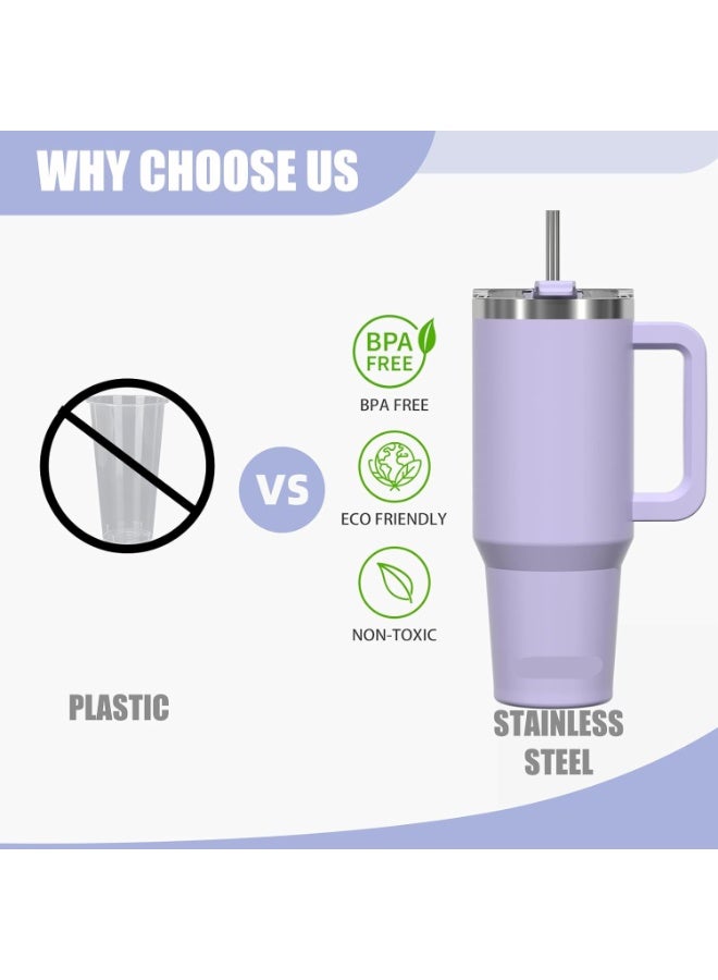 Beauenty 1.13 Litre Coffee Mug to Go, Thermal Mug, Double-Walled Stainless Steel Vacuum Leak-Proof Drinking Cup with Handle and Straw, Thermal Tumbler, Purple - Image 2