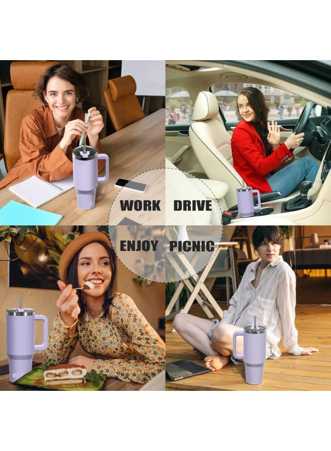 Beauenty 1.13 Litre Coffee Mug to Go, Thermal Mug, Double-Walled Stainless Steel Vacuum Leak-Proof Drinking Cup with Handle and Straw, Thermal Tumbler, Purple - Image 5