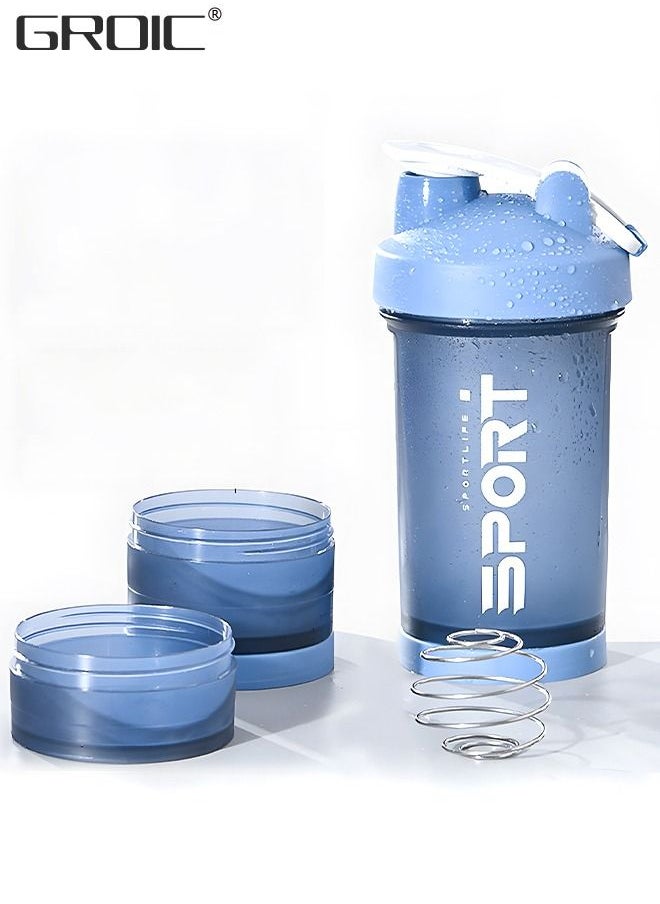 GROIC - 3 Layer Shaker Bottles for Protein Mixes Workout Shaker Leak Proof, Sport Water Bottle, Dual Mixing Technology with Shaker Balls, Twist and Lock Protein Box Storage Included - Image 1