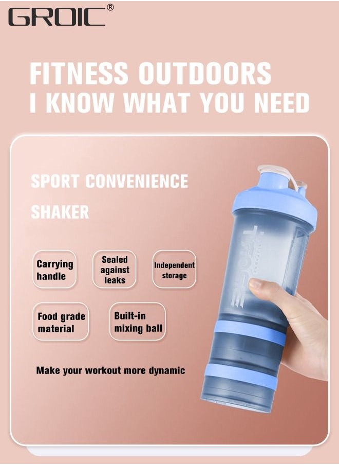 GROIC - 3 Layer Shaker Bottles for Protein Mixes Workout Shaker Leak Proof, Sport Water Bottle, Dual Mixing Technology with Shaker Balls, Twist and Lock Protein Box Storage Included - Image 1