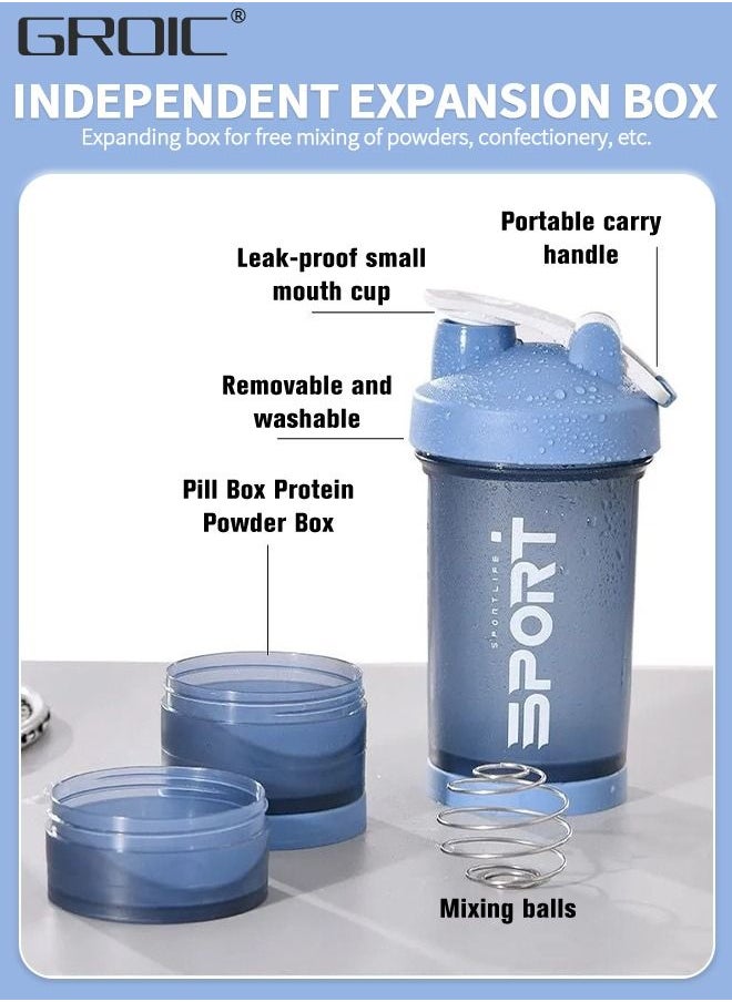 GROIC - 3 Layer Shaker Bottles for Protein Mixes Workout Shaker Leak Proof, Sport Water Bottle, Dual Mixing Technology with Shaker Balls, Twist and Lock Protein Box Storage Included - Image 1