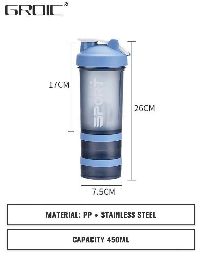 GROIC - 3 Layer Shaker Bottles for Protein Mixes Workout Shaker Leak Proof, Sport Water Bottle, Dual Mixing Technology with Shaker Balls, Twist and Lock Protein Box Storage Included - Image 1