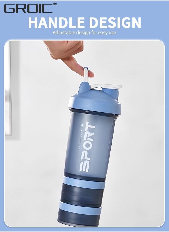 GROIC - 3 Layer Shaker Bottles for Protein Mixes Workout Shaker Leak Proof, Sport Water Bottle, Dual Mixing Technology with Shaker Balls, Twist and Lock Protein Box Storage Included - Image 1