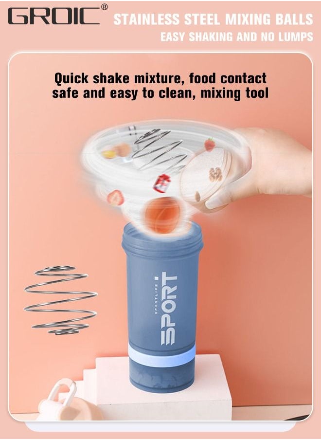 GROIC - 3 Layer Shaker Bottles for Protein Mixes Workout Shaker Leak Proof, Sport Water Bottle, Dual Mixing Technology with Shaker Balls, Twist and Lock Protein Box Storage Included - Image 1