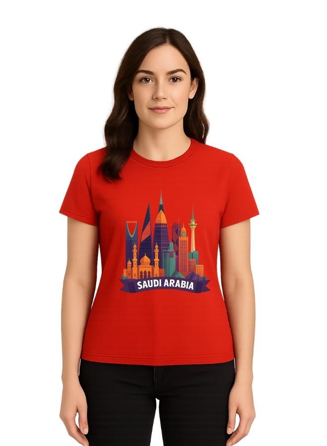 PRINTSHOP4ME Saudi International Day Women’s T-Shirt–Cotton,Round Neck,Short Sleeve,National Print,Patriotic Design,Soft Fabric, Comfortable Fit,Casual Style,Lightweight, Durable,Cultural Theme,Ideal For Celebrations & Gifts - Image 1