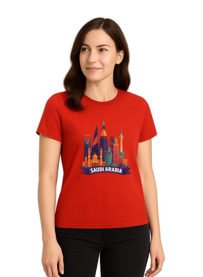 PRINTSHOP4ME Saudi International Day Women’s T-Shirt–Cotton,Round Neck,Short Sleeve,National Print,Patriotic Design,Soft Fabric, Comfortable Fit,Casual Style,Lightweight, Durable,Cultural Theme,Ideal For Celebrations & Gifts - Image 2