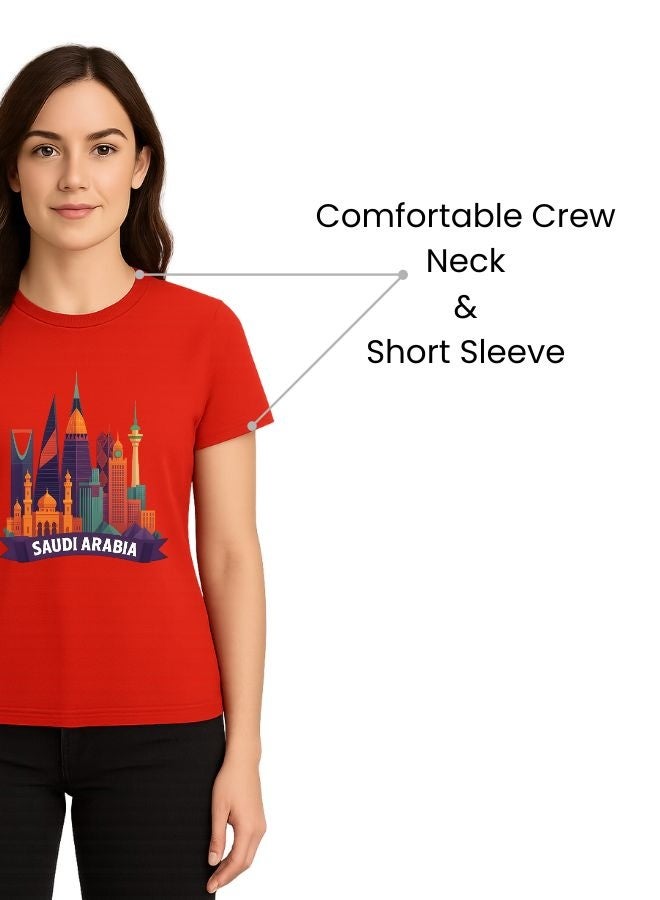 PRINTSHOP4ME Saudi International Day Women’s T-Shirt–Cotton,Round Neck,Short Sleeve,National Print,Patriotic Design,Soft Fabric, Comfortable Fit,Casual Style,Lightweight, Durable,Cultural Theme,Ideal For Celebrations & Gifts - Image 3