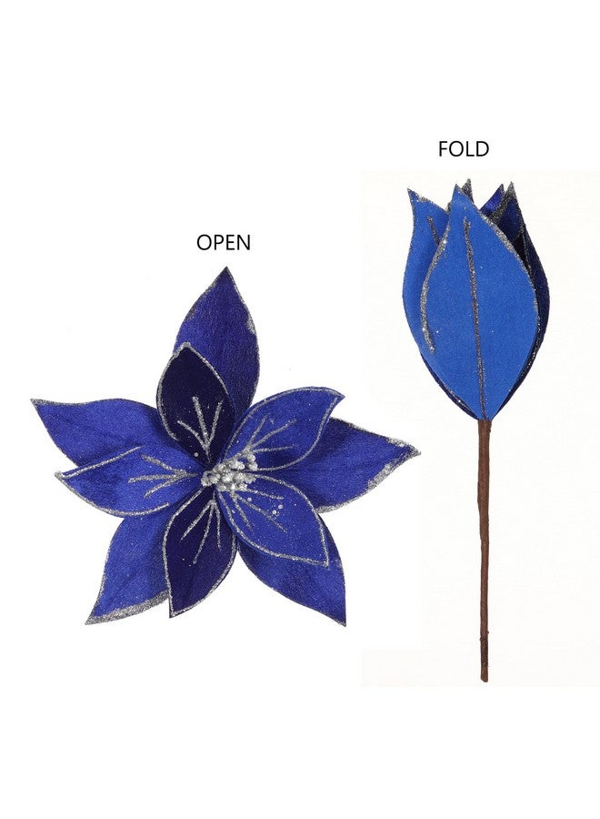 GL-Turelifes GL-Turelifes 10.2’’ Large Glitter Christmas Flowers 6 Pcs Artificial Poinsettia Flower Velvet Christmas Tree Flower Ornaments Fold Floral for Christmas Decorations New Year Party Wedding (Champagne)  - Image 5