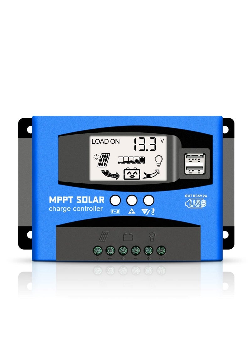 Captaintech 60A MPPT Solar Charge Controller, Solar Regulator Charge Controller, with LCD Display Dual USB Multiple Load Control Modes, 12v/24v Current Auto Focus, MPPT Tracking Charge - Image 1