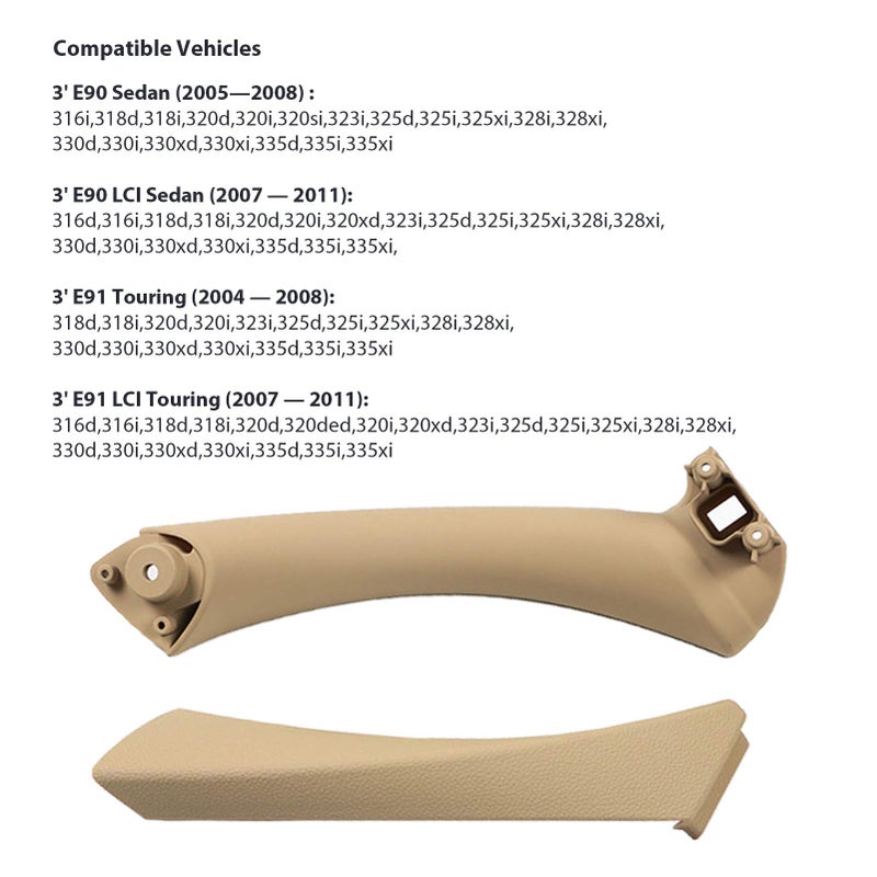 Jaronx for BMW 3 Series E90/E91 Door Handle Replacement Kit, Passenger Side Outer Cover+Door Pull Handles for BMW 316 318 320 323 325 328 330 335 (2004-2011)(Right Side) - Image 3