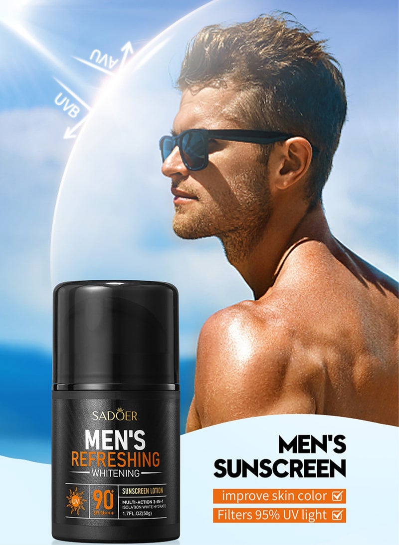 سادور مرطب للوجه مع عامل حماية من الشمس 90+ للرجال، كريم مرطب يومي للوجه من الشمس للرجال، حماية من الأشعة فوق البنفسجية، حماية من الأشعة فوق البنفسجية فئة A والأشعة فوق البنفسجية فئة B، خفيف الوزن وسريع الا - Image 2
