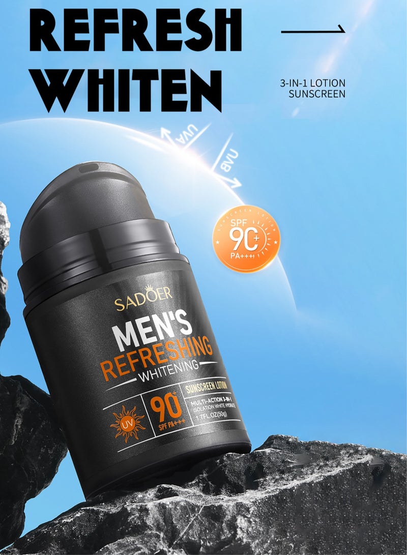 سادور مرطب للوجه مع عامل حماية من الشمس 90+ للرجال، كريم مرطب يومي للوجه من الشمس للرجال، حماية من الأشعة فوق البنفسجية، حماية من الأشعة فوق البنفسجية فئة A والأشعة فوق البنفسجية فئة B، خفيف الوزن وسريع الا - Image 3