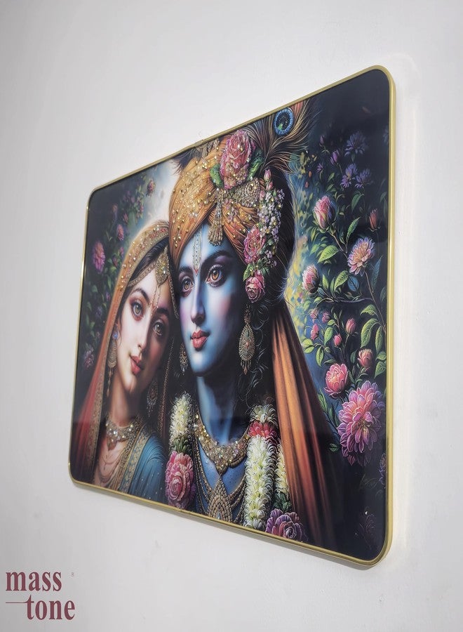 Masstone Radha Krishna Crystal Embedded High Gloss Wall Painting, Golden Slim Frame, 45x30 Cm Wall Art for Living Room, Bedroom, Office & Home Décor (CRG54) - Image 4