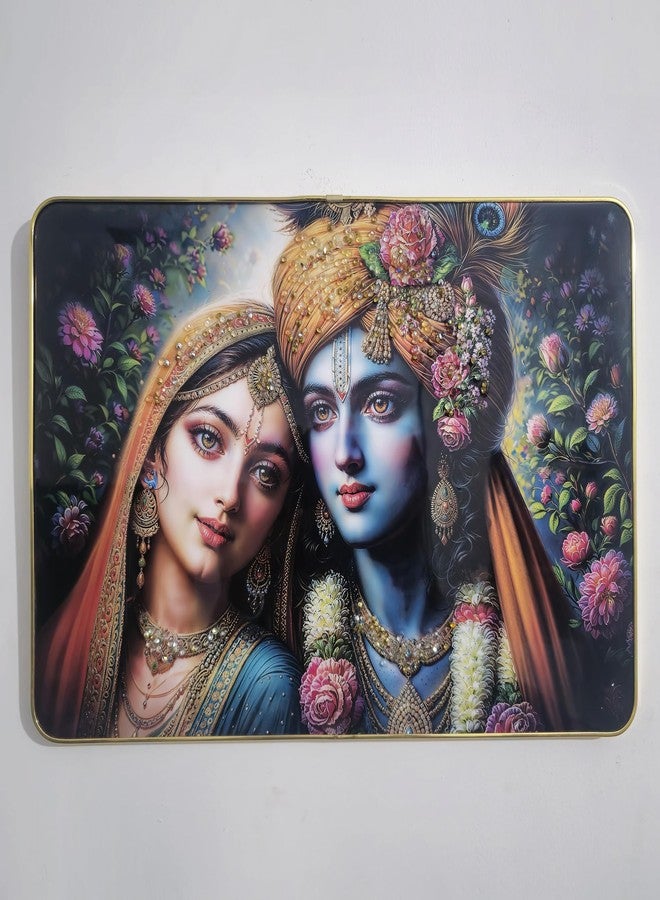 Masstone Radha Krishna Crystal Embedded High Gloss Wall Painting, Golden Slim Frame, 45x30 Cm Wall Art for Living Room, Bedroom, Office & Home Décor (CRG54) - Image 1