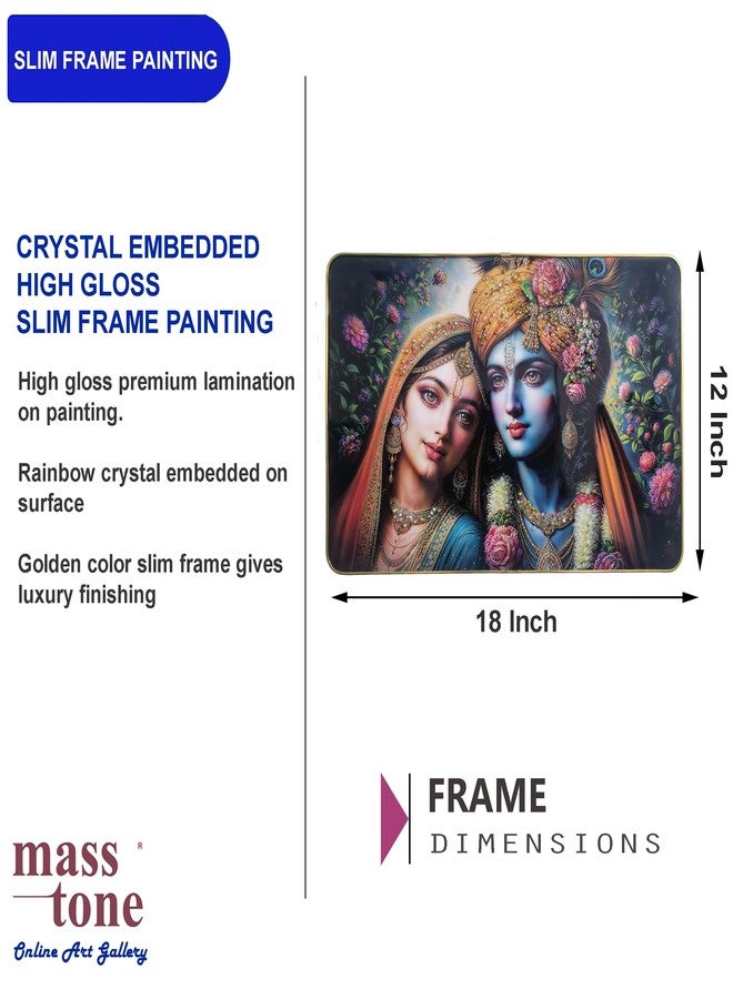 Masstone Radha Krishna Crystal Embedded High Gloss Wall Painting, Golden Slim Frame, 45x30 Cm Wall Art for Living Room, Bedroom, Office & Home Décor (CRG54) - Image 2