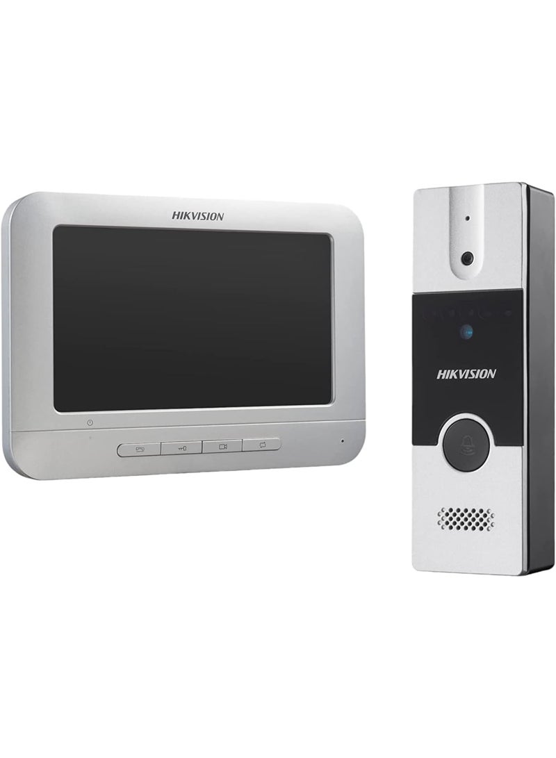 HIKVISION Analog Video Door Phone/Bell with 7" TFT LCD Screen Wired| 1080p Resolution | BuiltIn Mic & Loudspeaker| Noise Echo Cancellation| Record Upto 200 Picture | One Call Button(DS-KIS204T) - Image 1