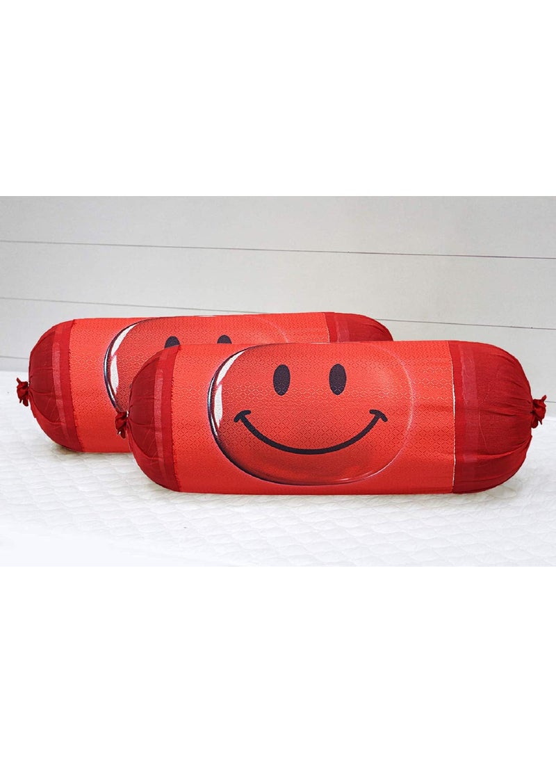 Kuber Industries Heart Home Smiley Emoji Printed Cotton 2 Pieces Bolster Cover Set Maroon CTHH1648 